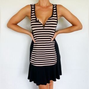 Monteau black and ivory ruffle hem cotton drop waist dress size small